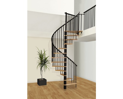 Escalier en colimaçon Pertura Irini hêtre bois lamellé-collé Ø 140 cm noir 12 marches 13 pas de marche