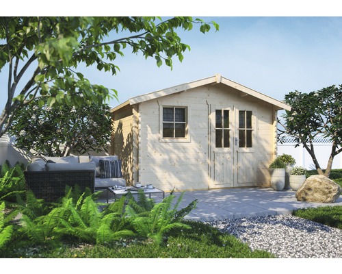 Blockbohlenhaus Konsta Trelleborg 45 mm mit Fussboden 340x280 cm natur Blockbohlenhaus Konsta Trelleborg 45 mm mit Fussboden 340x280 cm natur