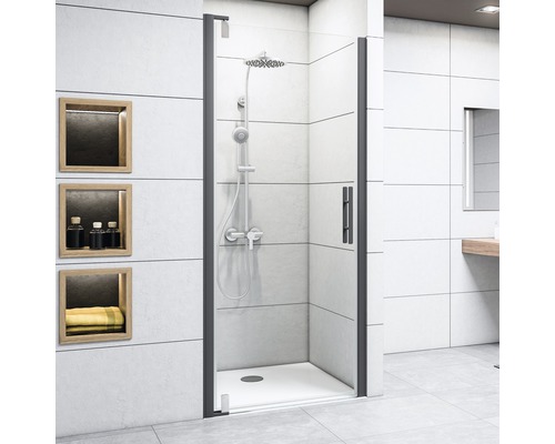 Porte de douche en niche Breuer Europa Design 80 cm verre transparent, profilé couleur noir 0285031001003