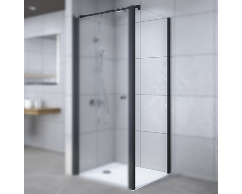 Paroi latérale pour porte de douche Breuer Elana 80cm en verre décoratif Terrazzo blanc, profilé couleur noire