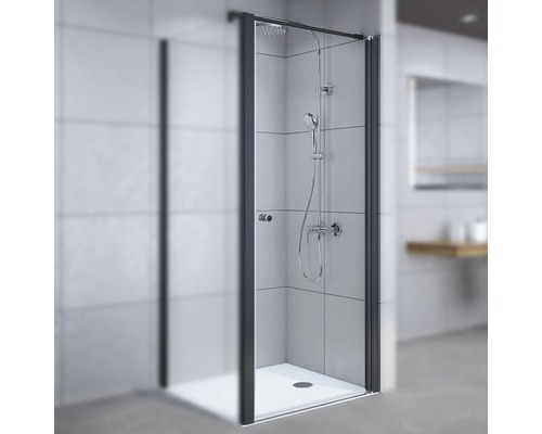 Porte pivotante pour paroi latérale Breuer Elana 6 80 cm butée à droite, décor gris, profilé couleur noir