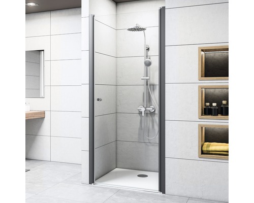 Porte de douche en niche Breuer Elana 75 cm en verre transparent, profilé couleur noire