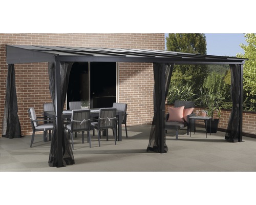 Toiture pour terrasse SOJAG St. Barth 12x16 avec supports pour charge de neige, moustiquaire et rideau 484x363 cm anthracite