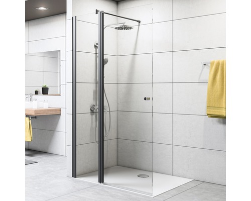 Paroi de douche à l'italienne Breuer Entra 140 cm butée à gauche décor satiné profilé couleur noir