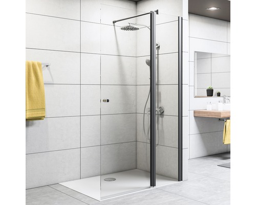 Paroi de douche à l'italienne Breuer Entra 120 cm butée à droite verre transparent profilé couleur noir