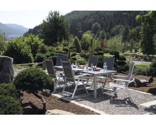 Gartenmöbelset Acamp Aluminium, 7teilig, bestehend aus 1 Tisch Extension fix + 6 Gartensessel Urban klappbar platin