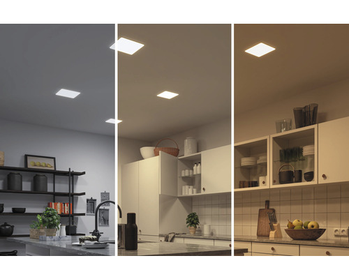 Trois cuisines avec différentes ambiances lumineuses grâce aux plafonniers