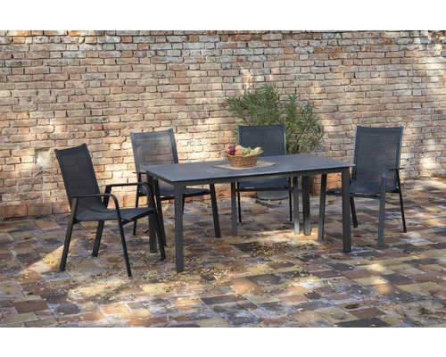 Ensemble de meubles de jardin Acamp Aluminium 5 pièces, composé de 1 table Acaplan + 4 chaises de jardin Acatop Empilable anthracite