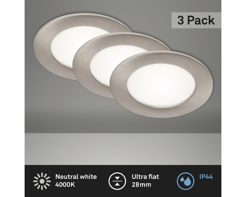 Ensemble de spots à encastrer LED blanc 3 pces IP44 3x7W 3x600 lm 4000 K blanc neutre nickel mat Ø 120/108 mm 230V