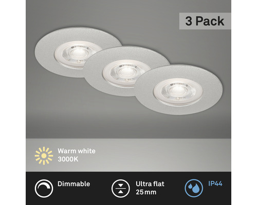 Set d'éclairages encastrés LED 3 pces à intensité lumineuse variable IP44 3x5 W 3x460 lm 3000 K chrome/mat Ø 9/6,8 cm 230 V