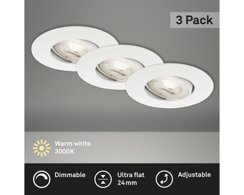 Lot de trois spots encastrables LED, lumière blanc chaud, variable et ajustable