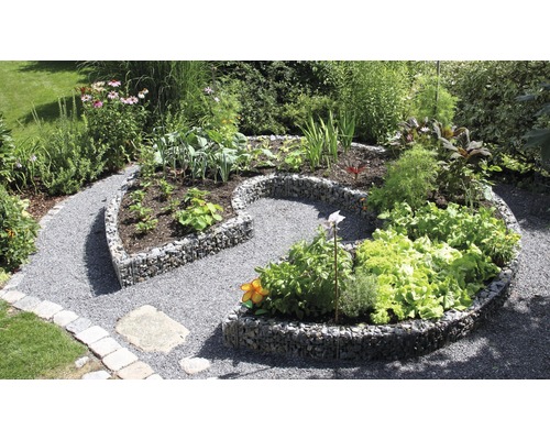 Mauergitter bellissa für geschwungene Mauern inkl. Bodenanker 464 x 20 cm Hochbeet aus Gabionen mit Pflanzen und Kiesweg im Garten