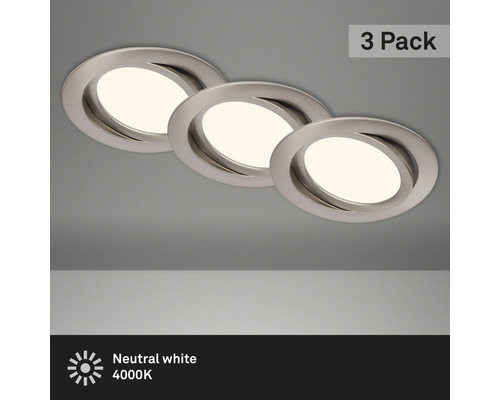 Ensemble de spots à encastrer LED blanc 3 pces IP23 3x9W 3x800 lm 4000 K blanc neutre rond nickel mat Ø 140/122 mm 230V