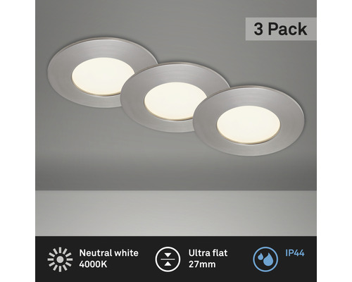 Ensemble de spots à encastrer LED blanc 3 pces IP44 3x5W 3x450 lm 4000 K blanc neutre rond nickel mat Ø 85/76 mm 230V