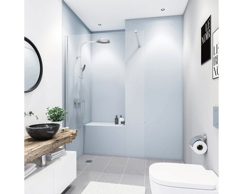 Panneau mural de douche BREUER - uni 210 x 90 cm 9486077000200 Salle de bain moderne avec douche, lavabo, toilettes et carrelage gris