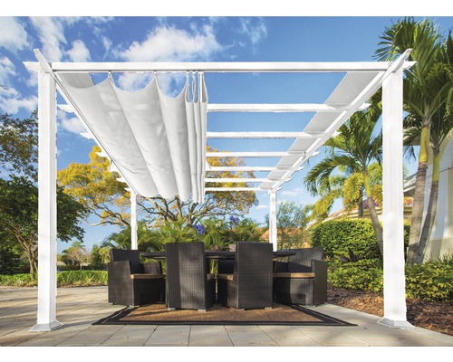 Pergola en aluminium, pavillon Paragon Outdoor Florida 11x11 avec voile d’ombrage réglable 320 x 320 cm blanc