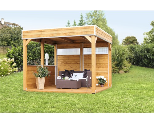Pavillon de jardin en bois avec mobilier de salon