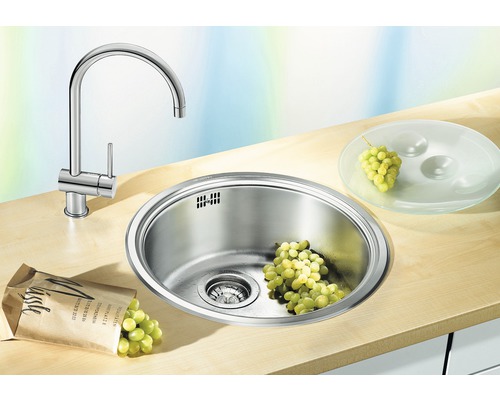 Évier de cuisine en acier inoxydable avec robinet et raisins