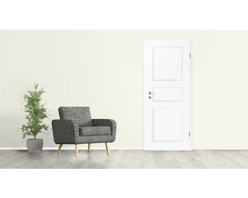 Scène de salon avec fauteuil, plante d''intérieur et porte intérieure