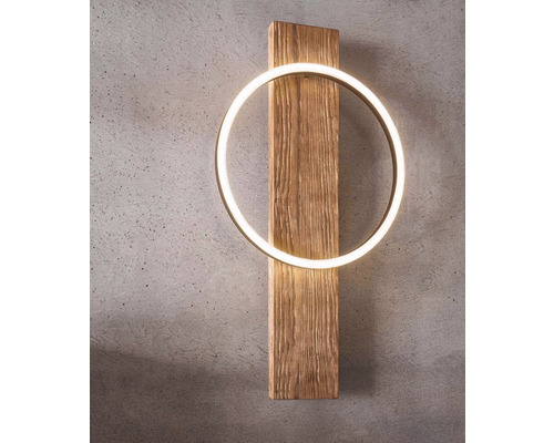 Wandleuchte mit kreisförmigem LED-Licht und Holzsockel