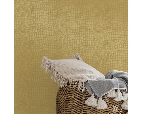 Ambiance d''habitation décorative avec coussin, couverture et papier peint aspect reptile