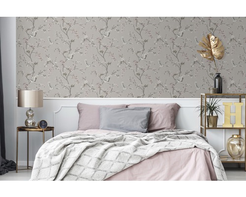 Schlafzimmer mit Vogelbaum Tapete