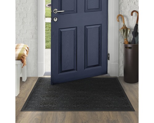 Eingangsbereich mit Fussmatte, Tür und Garderobe