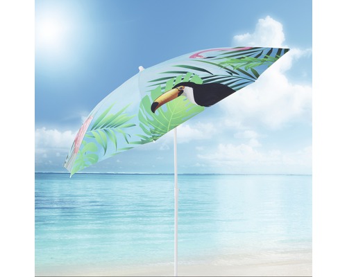 Strandsonnenschirm mit Tukan- und Flamingomuster