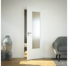 Porte intérieure avec insert en verre dans un intérieur clair et convivial