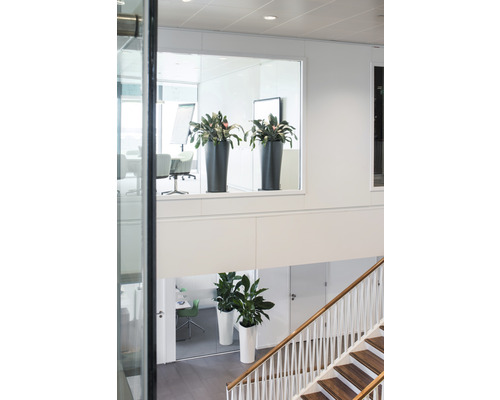 Photo intérieure d''un escalier avec des plantes en pot à différents niveaux.