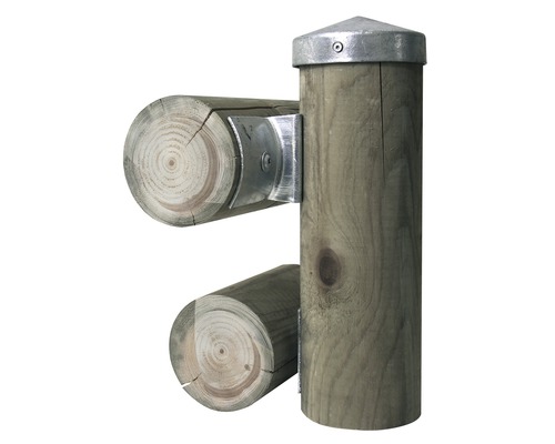 Poteau en bois avec capuchon métallique et traverses