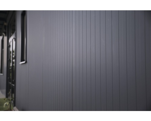 Façade avec panneaux verticaux et fenêtres