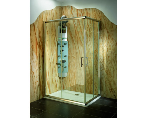 Eckdusche mit Duschsäule in einem Badezimmer