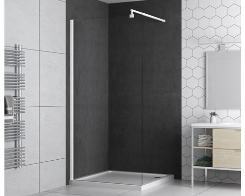 Douche à l'italienne basano Modena 80 cm verre transparent avec revêtement résistant à la saleté blanc mat