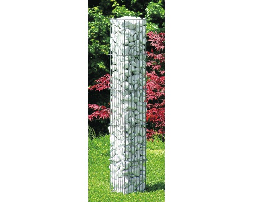Gabione Stele gefüllt mit Steinen im Garten
