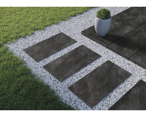 Dalle de terrasse en grès cérame fin FLAIRSTONE City Wave black bords rectifiés 120x60x2 cm