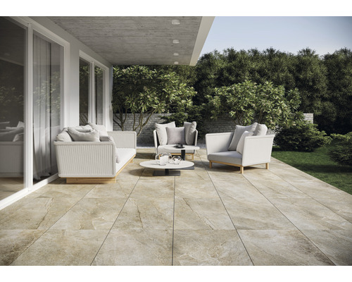 Dalle de terrasse en grès cérame fin FLAIRSTONE City Wave beige bords rectifiés 120x60x2 cm