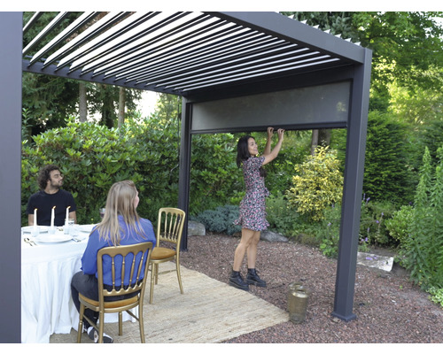 Pergola, Pavillon, auch als Terrassenüberdachung geeignet Pfostenstärke 11 x 11 cm 3 x 4 m mit Lamellendach inkl. Sonnenrollo anthrazit