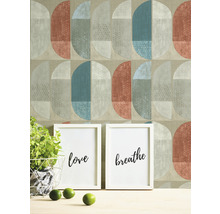 Papier peint avec motif géométrique en demi-cercle dans une pièce à vivre