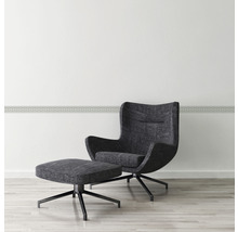 Fauteuil moderne avec repose-pieds et base pivotante.