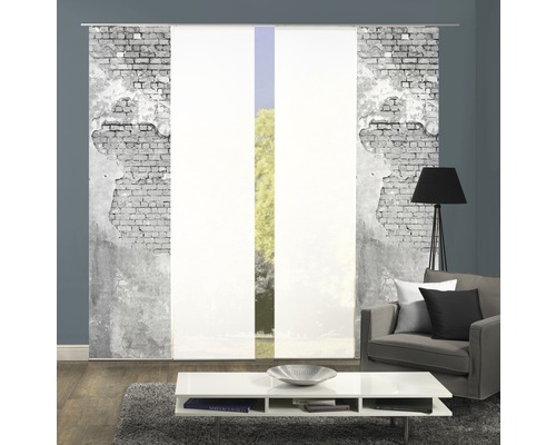 Schiebegardine mit Mauerwerk Design im Wohnzimmer