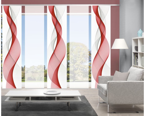 Raumansicht mit Schiebegardinen mit Wellendesign