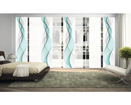 Chambre à coucher avec armoire à portes coulissantes et motif ondulé