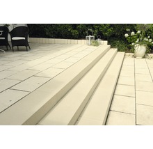 Terrasse avec escalier en pierre et aménagement paysager