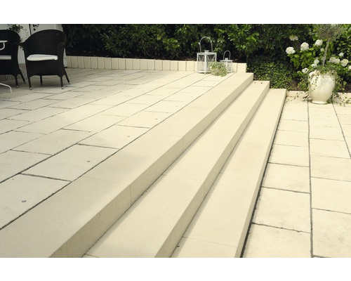 Terrasse avec escalier en pierre et aménagement paysager