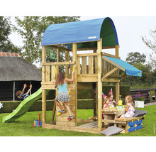 Spielturm mit Rutsche, Kletterwand und Picknicktisch für Kinder im Garten