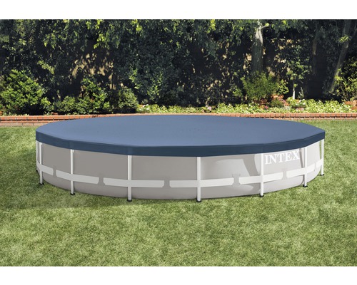 Rundes Aufstellbecken mit Abdeckung im Garten