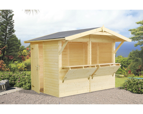 Stand de marché Palmako Stella 5,0 m² 311 x 267 cm imprégné par immersion Bar de jardin en bois avec porte et comptoirs rabattables