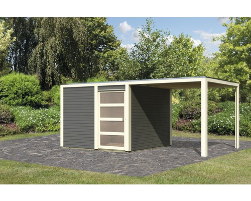 Abri de jardin avec auvent à l''extérieur