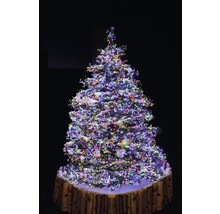 Arbre de Noël avec lumières et base en tronc d''arbre